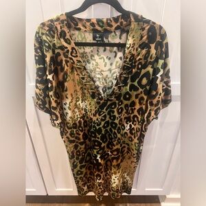 Hot & Delicious Animal Print Dress with bronze chains wide relaxed sleeves MED.